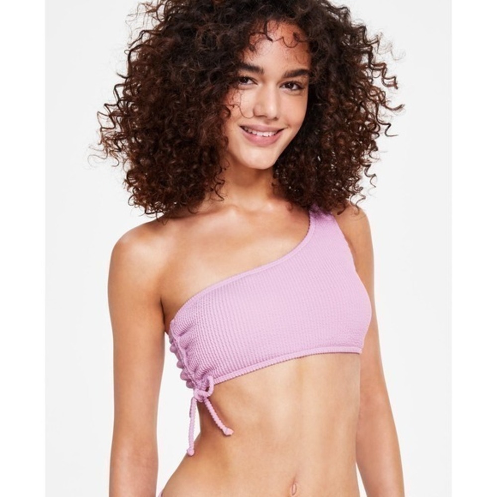Salt + Cove Juniors' One-Shoulder Side-Shirred Bikini Top